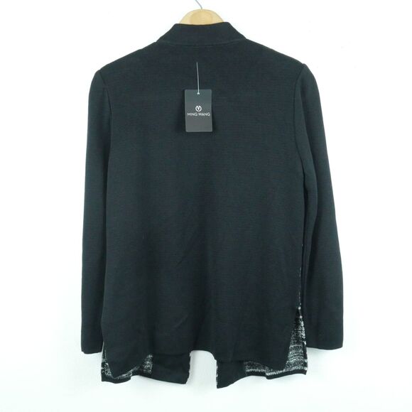 Ming Wang S Sweater Knit Jacket Black Abstract Print Modal Blend Career Elegant - Picture 5 of 7